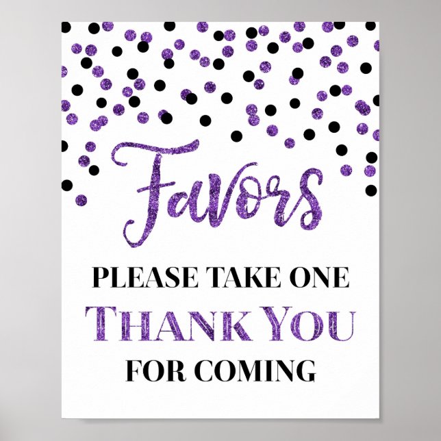 Poster Letreiro de Lembrancinhas de Confetes Preto Roxo p (Frente)
