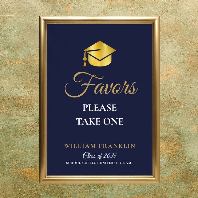 Poster Letreiro de Lembrancinhas de Festa de Formatura Az (Navy Blue And Gold Graduation Party Favors Sign)