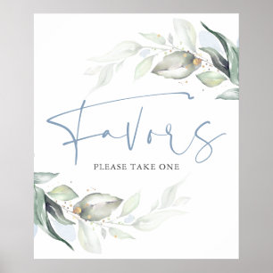 Poster Letreiro de Lembrancinhas de Folhagens em Azul Poe