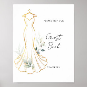 Poster Letreiro de Livro de Visitas com Dourado e Vegetaç