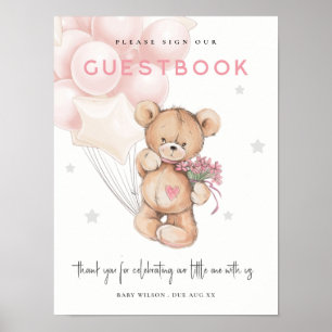 Poster Letreiro de Livro de Visitas de Balão Urso Corado 