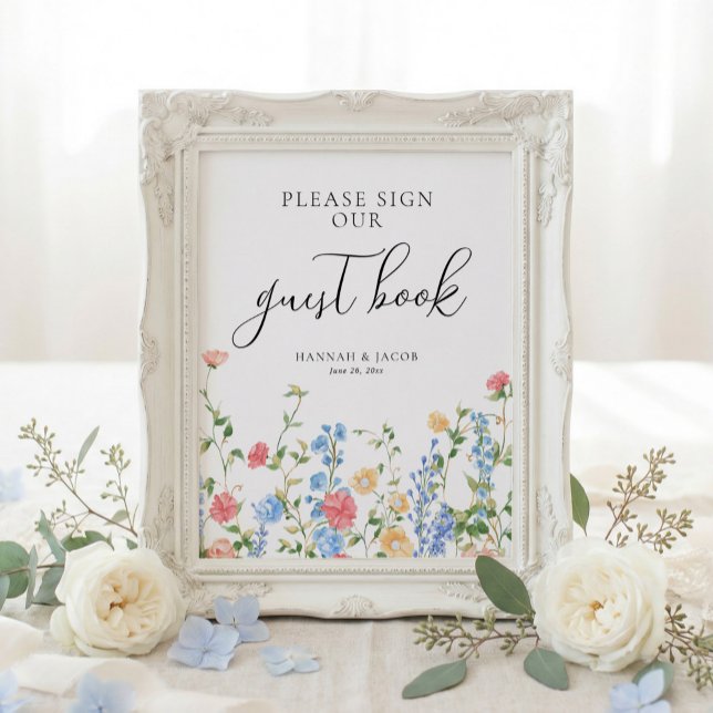 Poster Letreiro de Livro de Visitas de Casamento com Flor (Criador carregado)