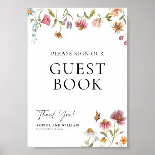 Poster Letreiro de Livro de Visitas de Casamento Flor Sil