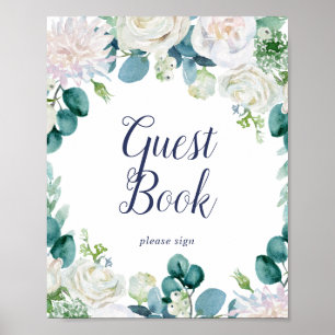 Poster Letreiro de Livro de Visitas de Flores Brancas Clá