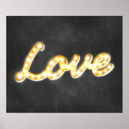 Pôster Letreiro de Luzes Retrô de Amor - quadro-negro