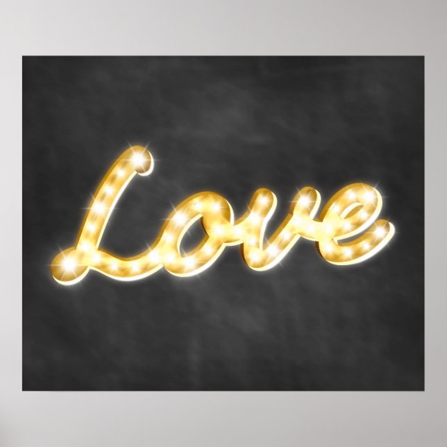 Pôster Letreiro de Luzes Retrô de Amor - quadro-negro (Frente)