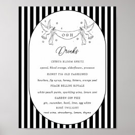 Poster Letreiro de Menu de Bar Listrado Preto e Branco Ca