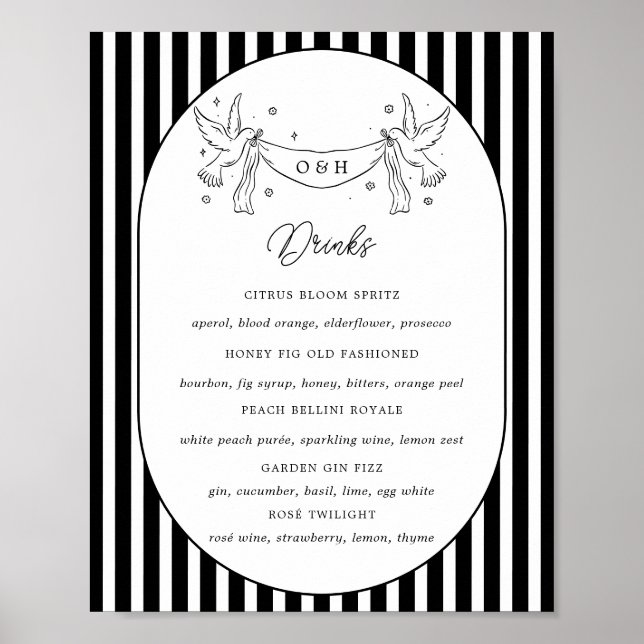 Poster Letreiro de Menu de Bar Listrado Preto e Branco Ca (Frente)