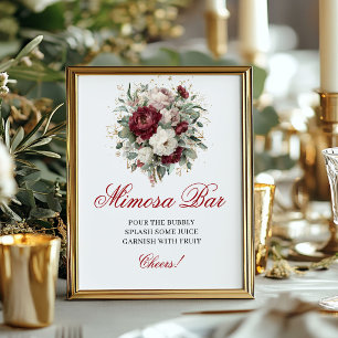 Poster Letreiro de Mesa de Bar Mimosa Boho Blush Burgundy
