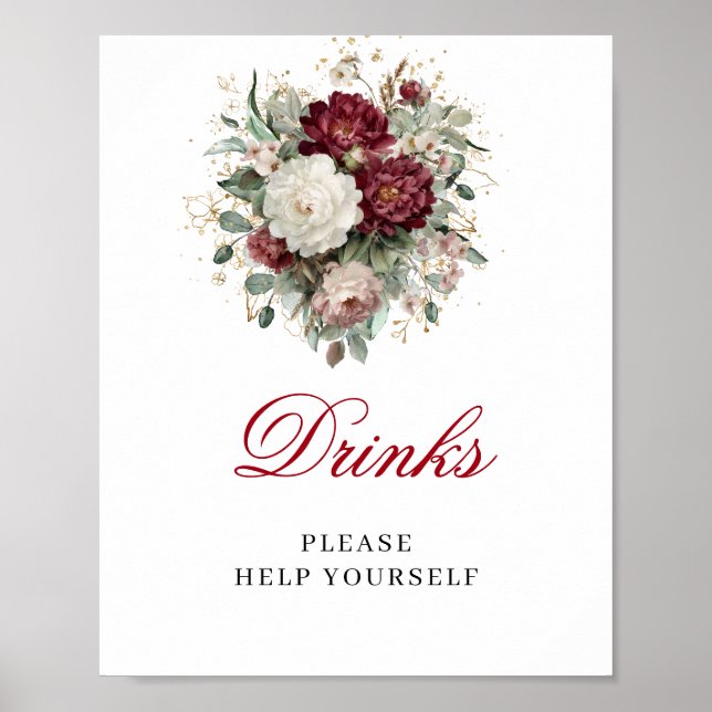 Poster Letreiro de Mesa Drinks Blush Burgundy Chá de Noiv (Frente)