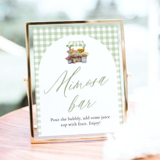 Poster Letreiro de Mimosa Gingham Verde Fresco do Mercado (Green Gingham Fresh Off The Market Mimosa Sign)