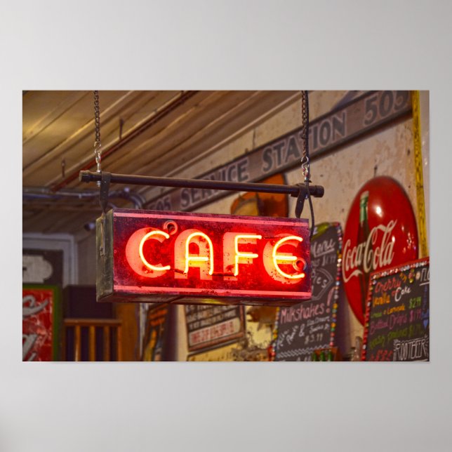 Poster Letreiro de Neon do Café, Jefferson, Texas (Frente)