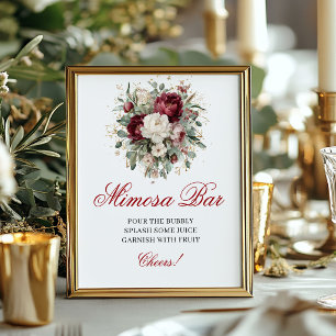 Poster Letreiro Floral Mimosa Bar Blush Burgundy Eucalipt