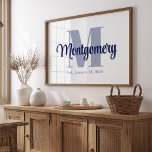 Poster Letreiro Personalizado Nome da Família Azul Ideia<br><div class="desc">Concebido por Toni, este pôster/impressão personalizado com o nome da família em acabamento mate combina elegância atemporal com charme pessoal. Com uma inicial sutil do seu sobrenome, este letreiro serve como uma peça de destaque para qualquer casa. Quer seja exibido em entradas, salas de estar ou escritórios, adiciona um toque...</div>