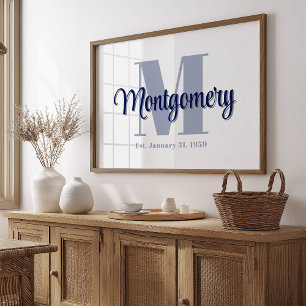 Poster Letreiro Personalizado Nome da Família Azul Ideia 