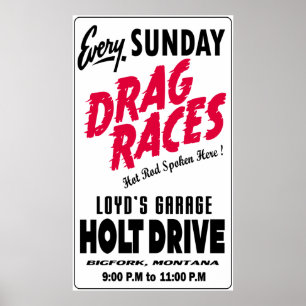 Pôster Letreiro Vintage Holt Drive Drag Races branco