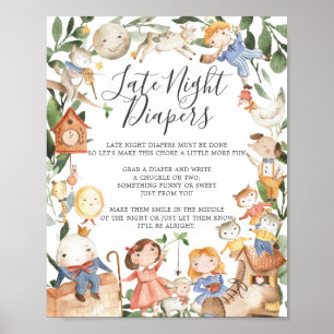 Poster Letreiros de Fraldas Noturnas para Chás de Bebê co