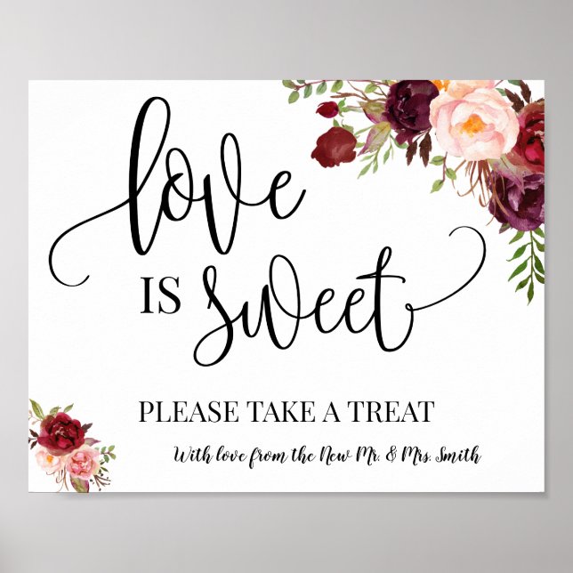 Poster Letrero de casamento mesa de sobremesa doce amor é (Frente)