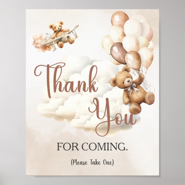 Poster Letrero de Chá de Bebê OBRIGADA POR VIR Balão de U (Frente)