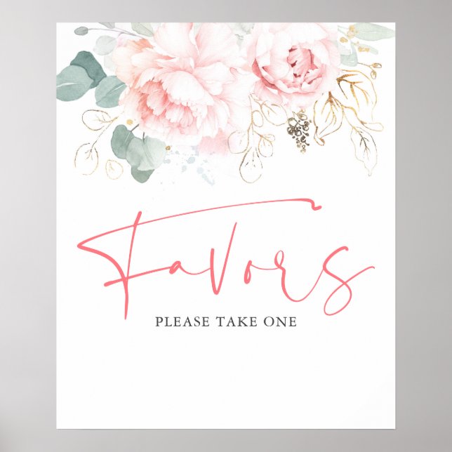 Poster Letrero de Favores de Flores Rosa e Verdura em Aqu (Frente)