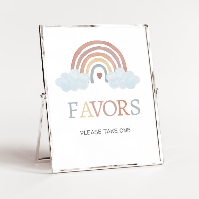 Poster Letrero de Favoritos Boho Pequeno Raio de Sol (Rainbow Baby Shower Favors Sign)