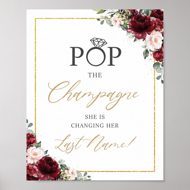 Poster Letrero Floral Rosa Bege Champagne Burgundy (Frente)