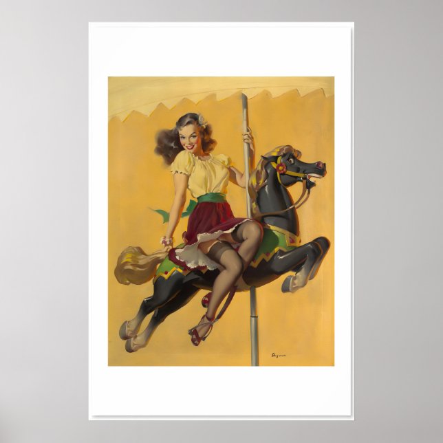 Poster Let's Go Around Together Elvgren Carousel Horse (Frente)