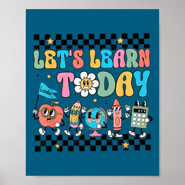 Poster Let's Learn Today Retro Back To School Teacher Mot (Frente)