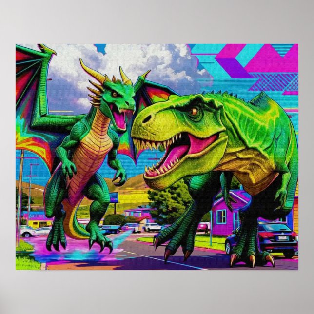 Poster Lets Play - Green Dragon and Dinosaur (Frente)