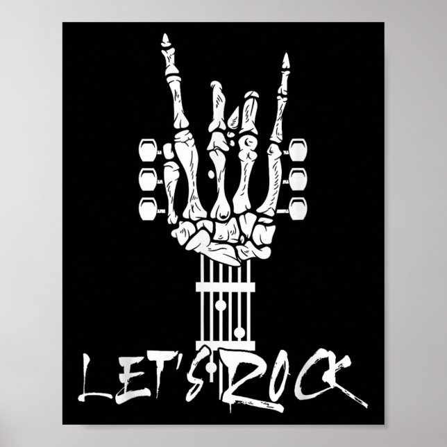 Poster Lets Rock On Halloween Rock And Roll Skeleton Hand (Frente)