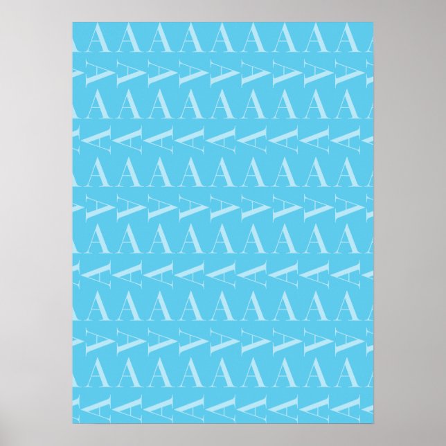 Poster Letter A - Aqua Blue Monogram Initial (Frente)