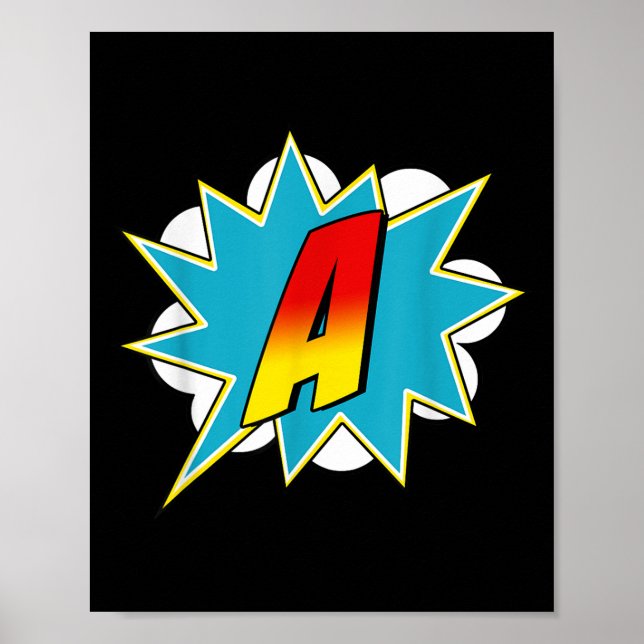 Poster Letter A Superhero Name Comic Letter Retro Costume (Frente)