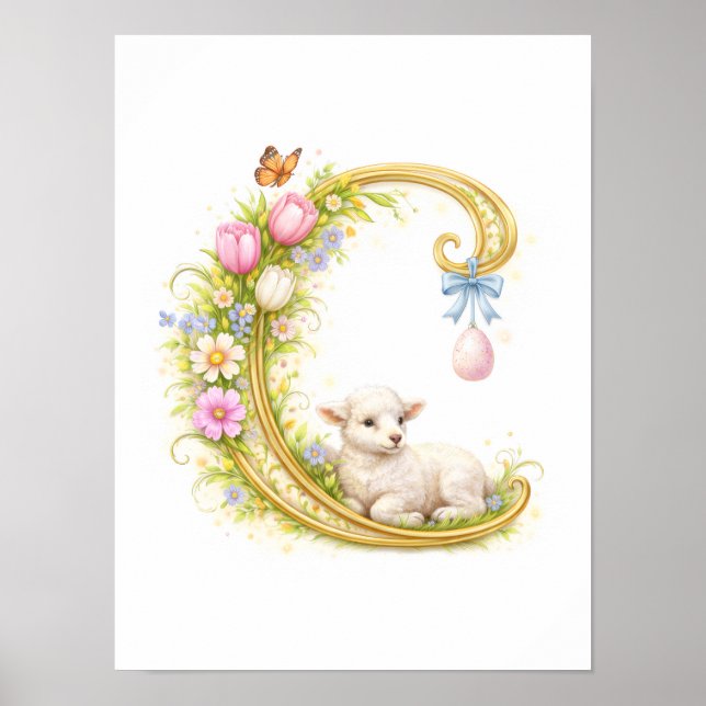 Poster Letter C Gold Spring Nature Monogram Lamb (Frente)
