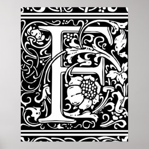 Poster Letter F Medieval Monogram Vintage Initial