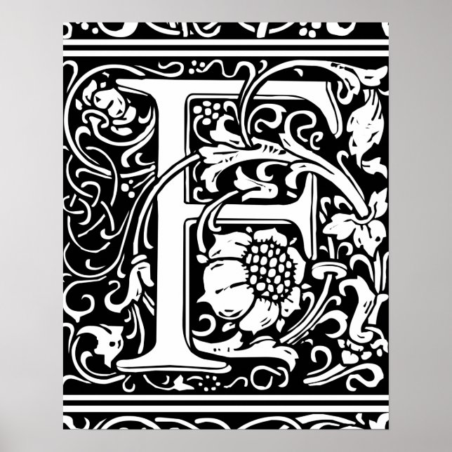 Poster Letter F Medieval Monogram Vintage Initial (Frente)