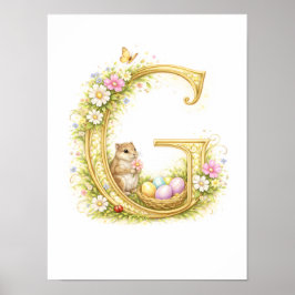 Poster Letter G Gold Spring Nature Monogram Chipmunk Kids