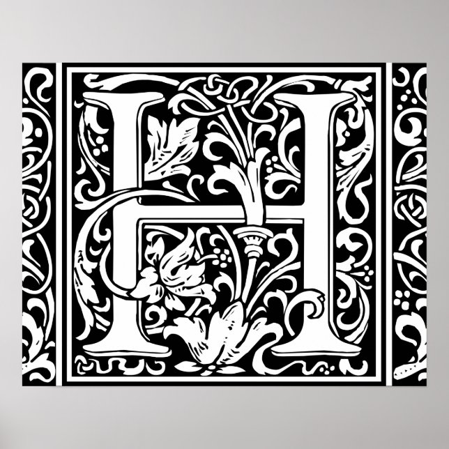 Poster Letter H Medieval Monogram Vintage Initial (Frente)