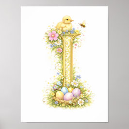 Poster Letter I Gold Spring Nature Monogram Yellow Duck