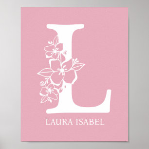 Poster Letter L Floral Monogram Name Nursery Modern