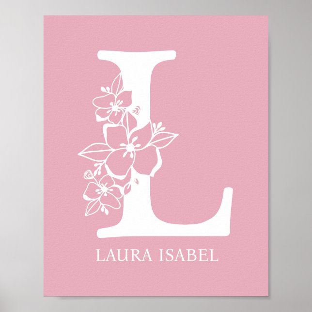 Poster Letter L Floral Monogram Name Nursery Modern (Frente)