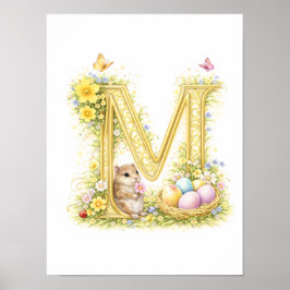 Poster Letter M Gold Spring Nature Monogram Chipmunk Kids
