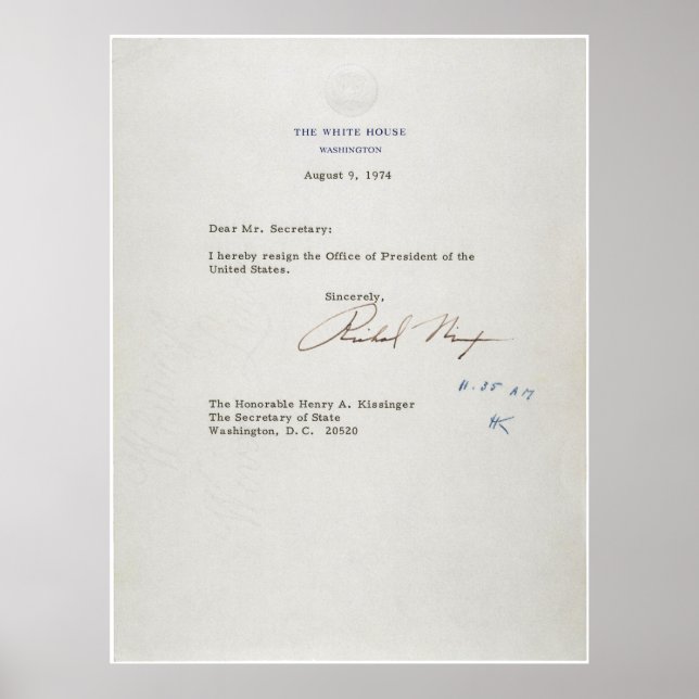 Poster Letter of Resignation of Richard M. Nixon 1974 (Frente)
