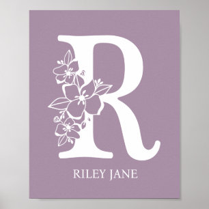 Poster Letter R Floral Monogram Name Nursery Modern