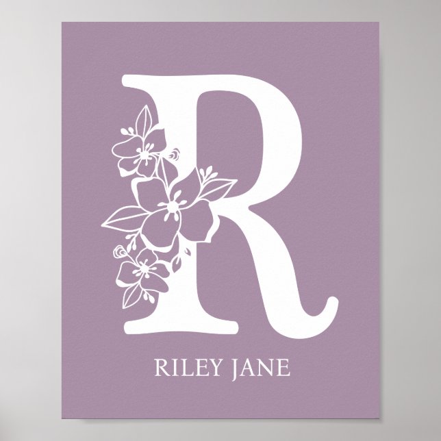 Poster Letter R Floral Monogram Name Nursery Modern (Frente)