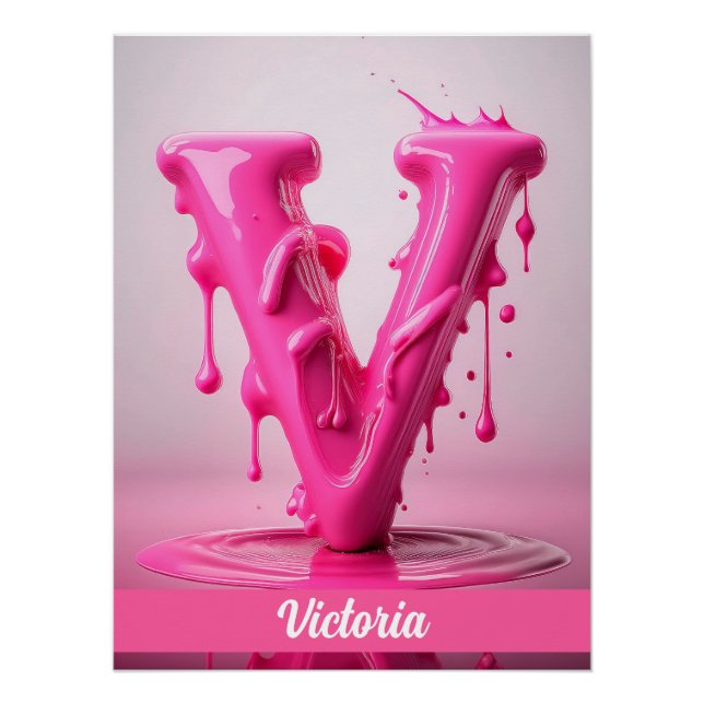 Pôster Letter V, Monogram V  - Customizable Name Poster  (Frente)