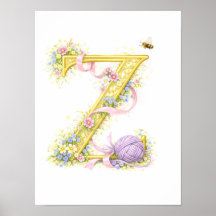 Letter Z Gold Spring Nature Monogram Purple Kids