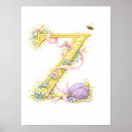 Poster Letter Z Gold Spring Nature Monogram Purple Kids