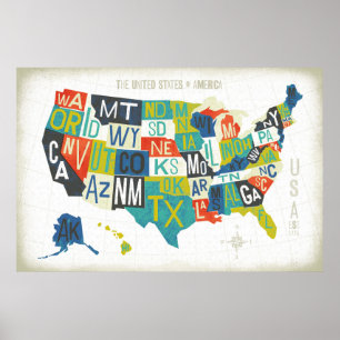 Pôster Letterpress USA Map