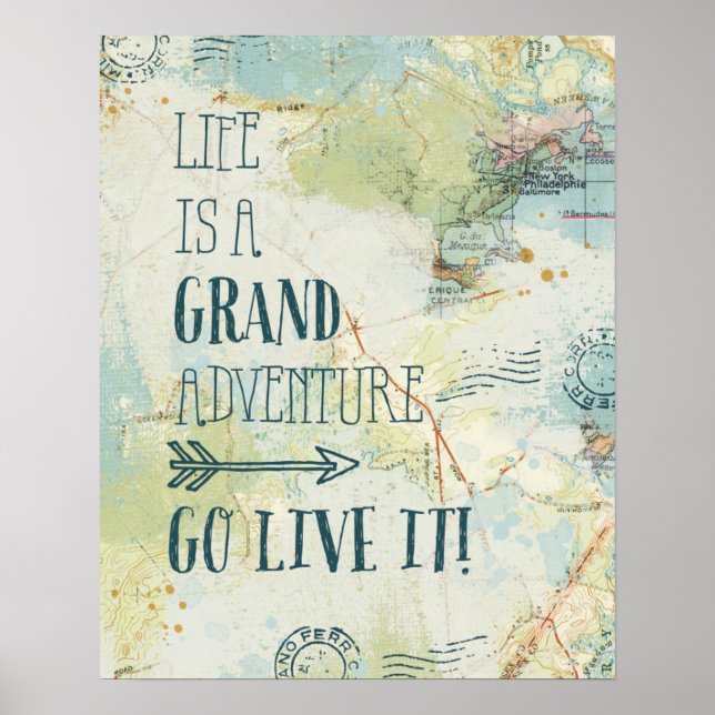 Pôster Letterpress USA Map (Frente)