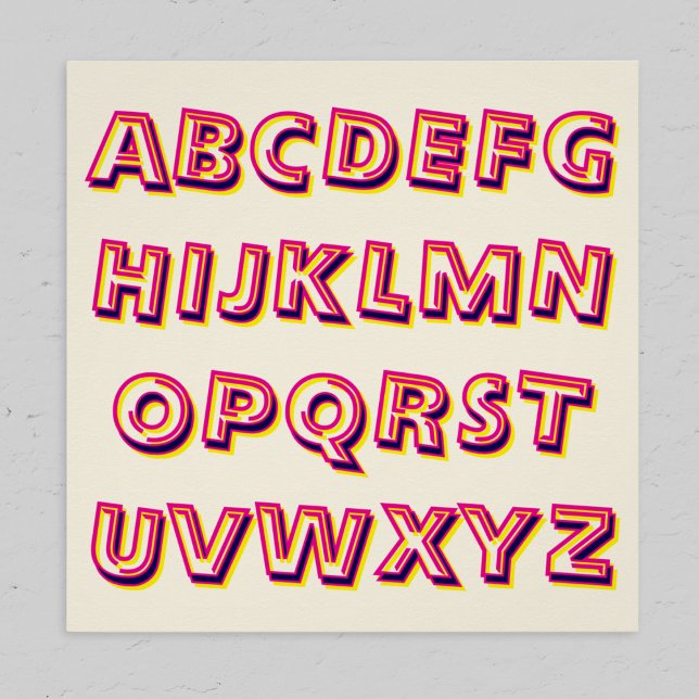 Pôster Letters of the Alphabet Retro Cool Literacy (A wall poster featuring the letters of the alphabet in capitals, in a retro style)